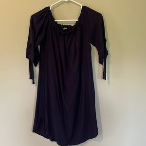 Navy blue off the shoulder summer dress. Can be worn off or on the shoulder.